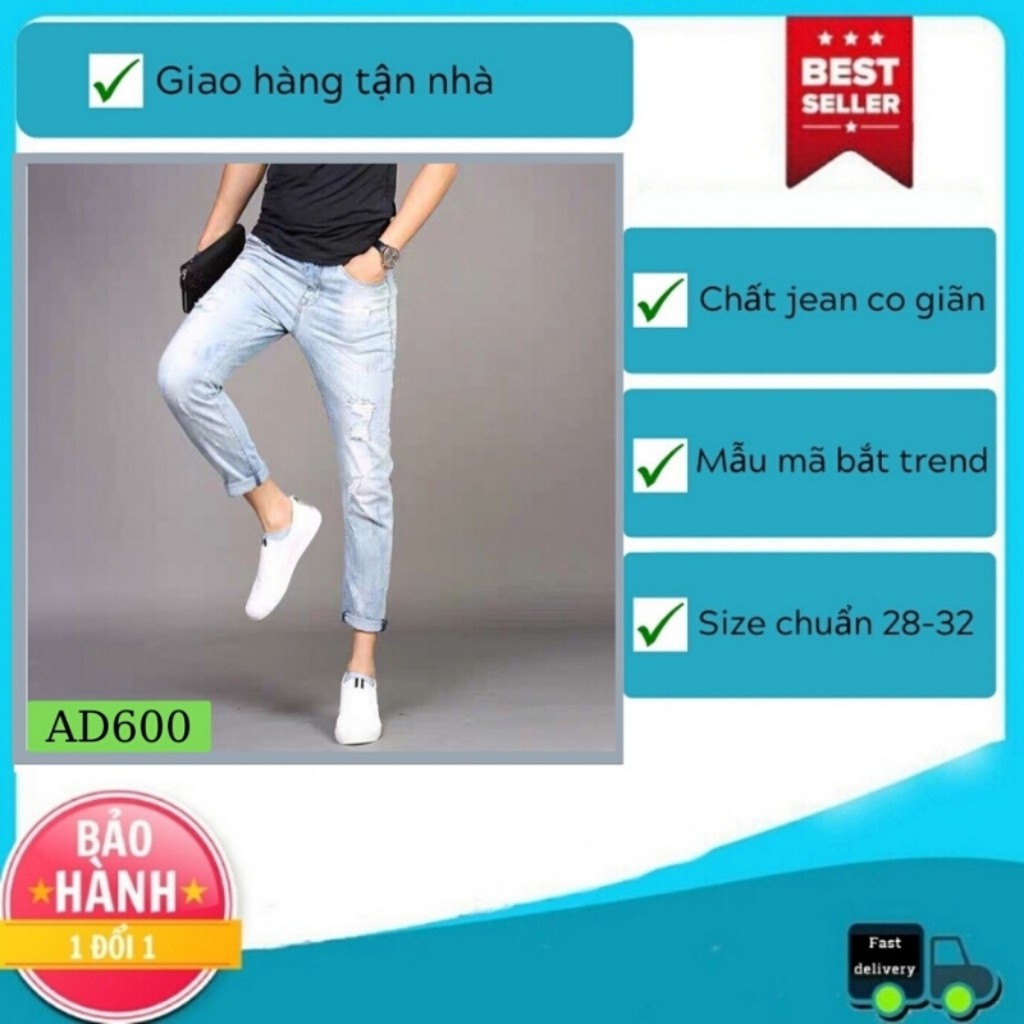 Quần Jean Nam Chất Bò AD600TG Xanh Rách Xước Trẻ Trung Cá Tính Mẫu Mới | BigBuy360 - bigbuy360.vn