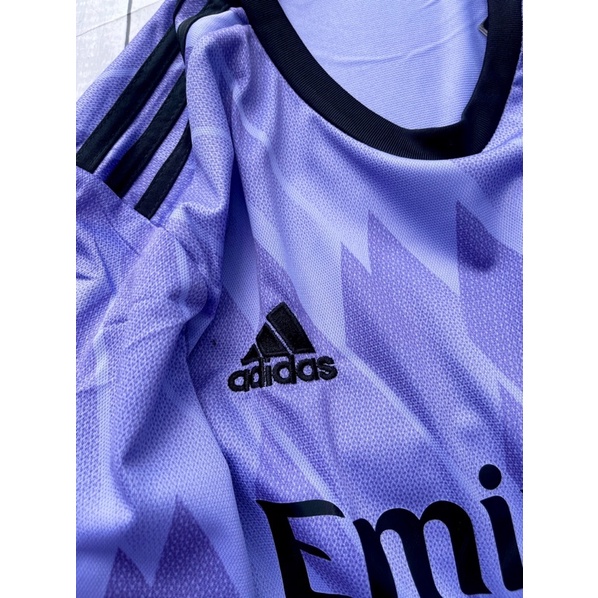Set bộ quần áo bóng đá vải gai mịn clb real madrid sân khách áo quần màu tím mùa giải 2022 2023