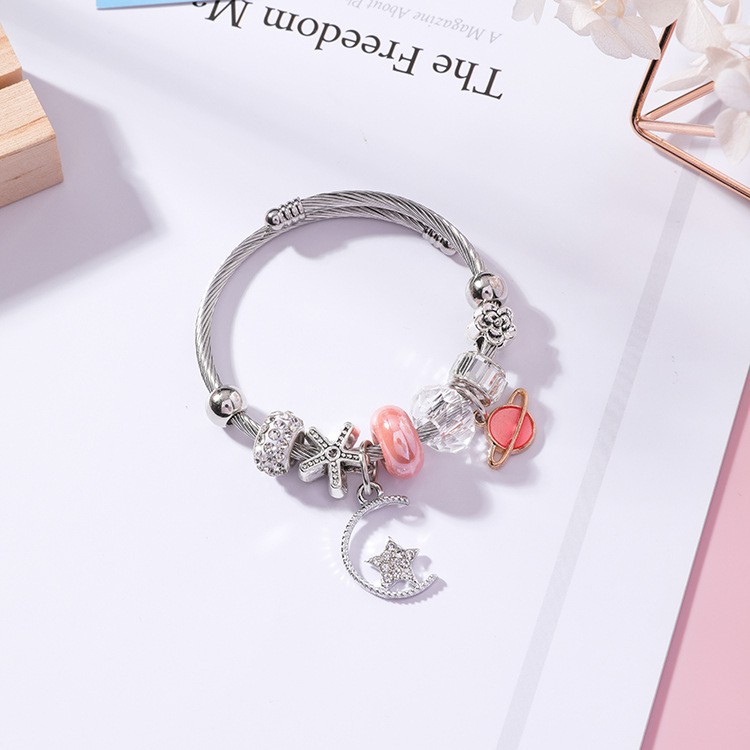  XiaoboACC Vòng Đeo Tay Đính Hạt Họa Tiết Mặt Trăng / Ngôi Sao Phong Cách Hàn Quốc | BigBuy360 - bigbuy360.vn