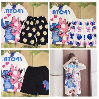 Đồ Bộ Hoạt Hình Unisex Stitch Kiss Cute - Miki VN, Chất Liệu Thun Cotton Co Dãn 4 Chiều Thoáng Mát, Dày Dặn, Freesize