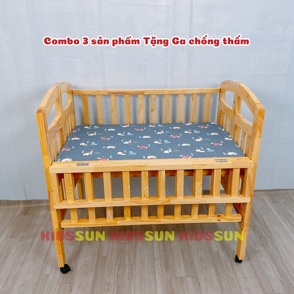 Giường Cũi Gỗ Thông KIDSSUN Cũi Cho Bé Từ 0 - 4 Tuổi Màu Tự Nhiên Kích Thước [110x70x96] BH 12 Tháng