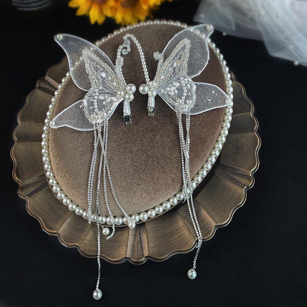 Kẹp Tóc Lưới Hình Bướm Đính Hạt Phong Cách Vintage Cho Nữ