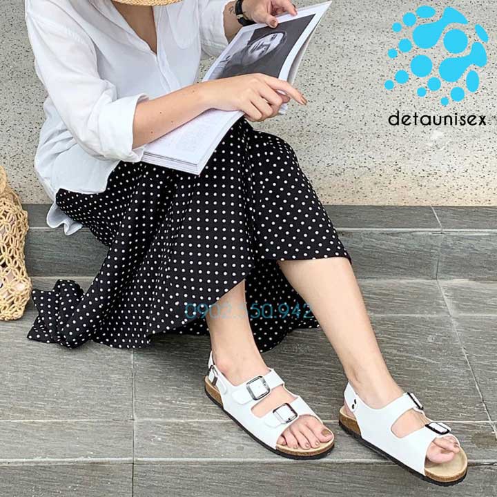 Giày dép đế trấu quai ngang 2 khoá nam nữ Detaunisex thời trang Birken công sở - SATA21