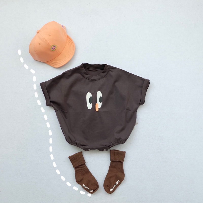 Bộ áo liền quần tay ngắn in hình đôi mắt dành cho bé trai và bé gái sơ sinh