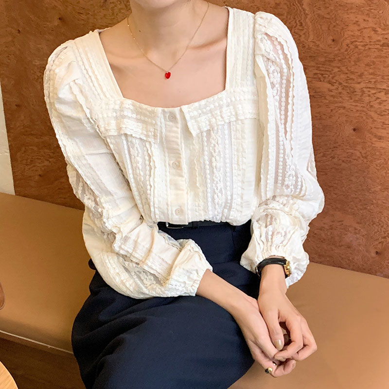 Áo ren nữ tay phồng cổ vuông thời trang