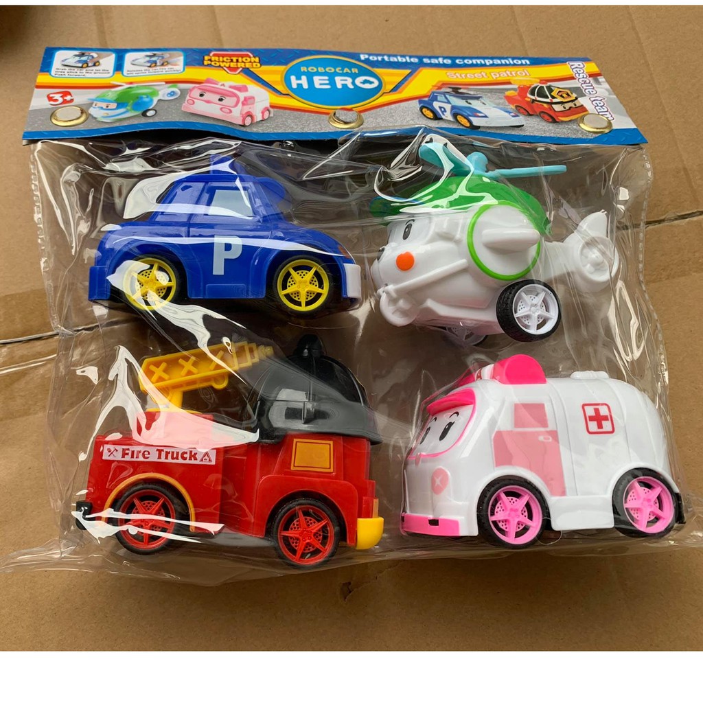 Sỉ Set 4 Xe mô hình chạy đà Robocar Poli, xe công trình