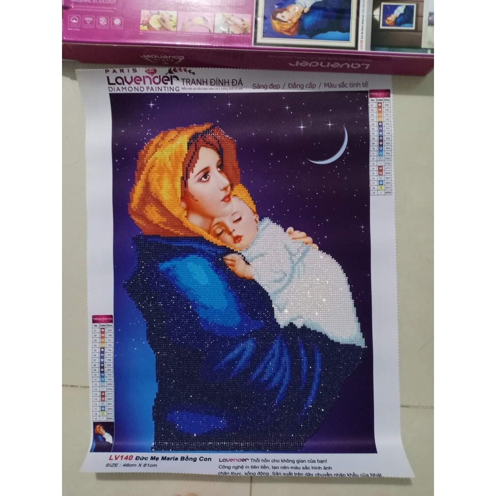 Tranh đính đá Đức Mẹ LV140 (46x64cm) - chưa đính đá