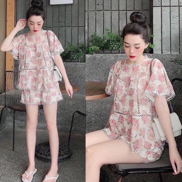 Set ren hoa dập ren ba màu