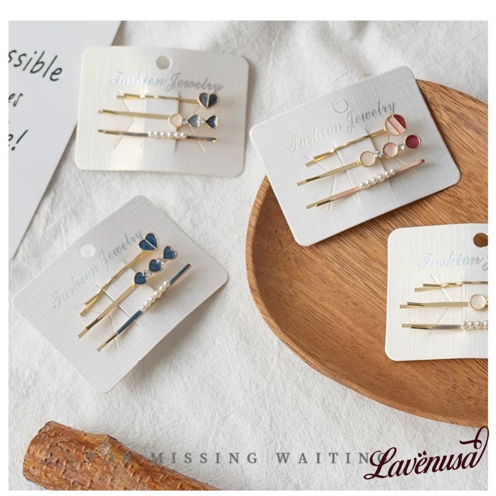 Kẹp tóc mái cặp tóc cao cấp sang trọng quyến rũ set 3 cái LAVENUSA CT14