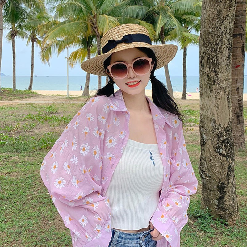 Women Small Daisy Shirt Long-sleeved Sunscreen Thin Printed Shirt | BigBuy360 - bigbuy360.vn