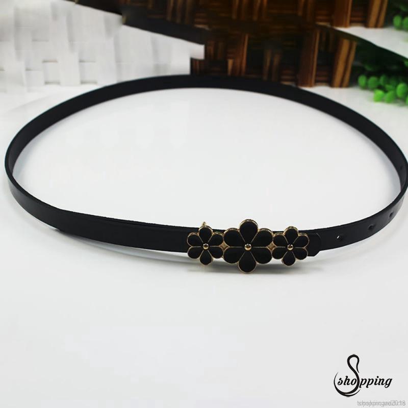 Thắt Lưng Da PU Độ Đàn Hồi Cao Khóa Kim Loại Hình Hoa Và Lá Phong Cách Hàn Quốc Cho Nữ