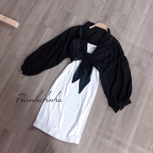 Set áo sơmi + đầm body 2 dây