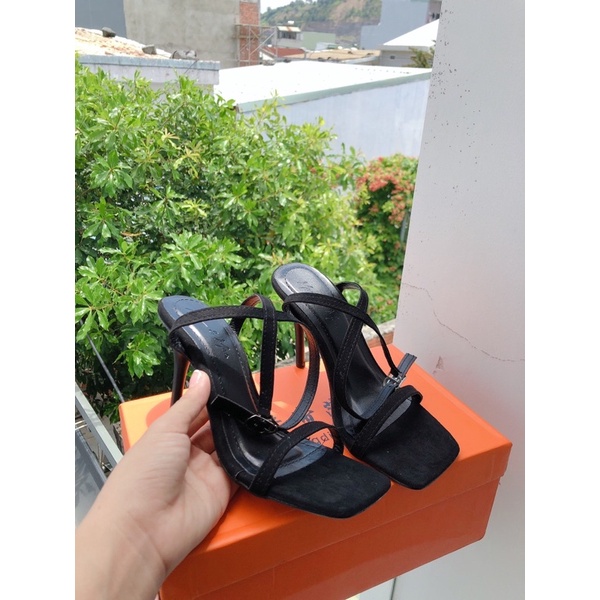 Sandal cao gót kiểu mới 10 phân, 11 phân màu đen mũi vuông MIA SHOES