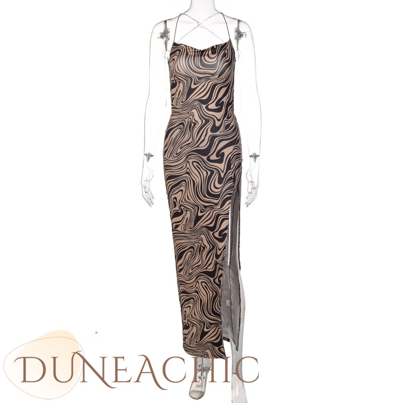 DUNEA Đầm Hai Dây In Họa Tiết Với Thiết Kế Hở Lưng Gợi Cảm Dành Cho Nữ