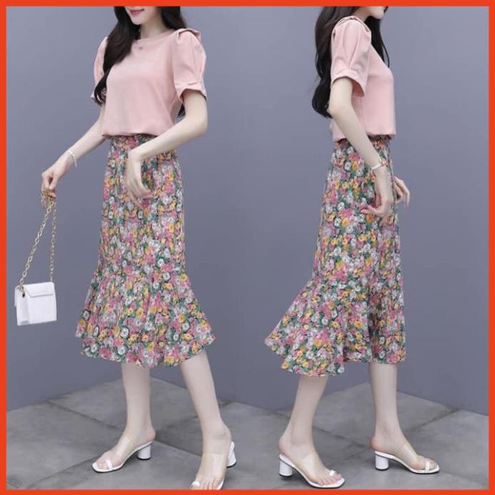 Chân váy dài ⚡SIÊU RẺ⚡ Vintage Ulzzang style đuôi cá, váy áo hoa nhí kết hợp áo bất chấp mọi kiểu dáng