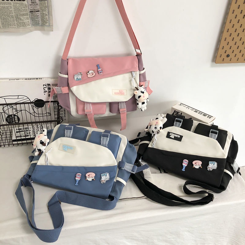 Túi Đeo Chéo Cỡ Lớn Màu Sắc Tương Phản Phong Cách Nhật Bản