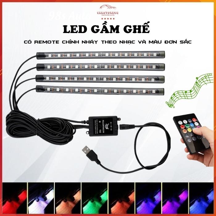 Đèn Led Gầm Ghế Ô Tô Nháy Theo Nhạc, Led Nội Thất Xe Sang Trọng Loại 12 Bóng 4 Dải Led 8 Màu Đơn Sắc