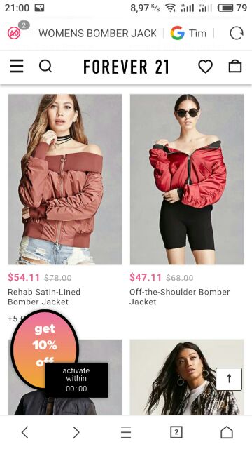 Áo khoác F21 (Rehab Satin-Lined Bomber Jacket)