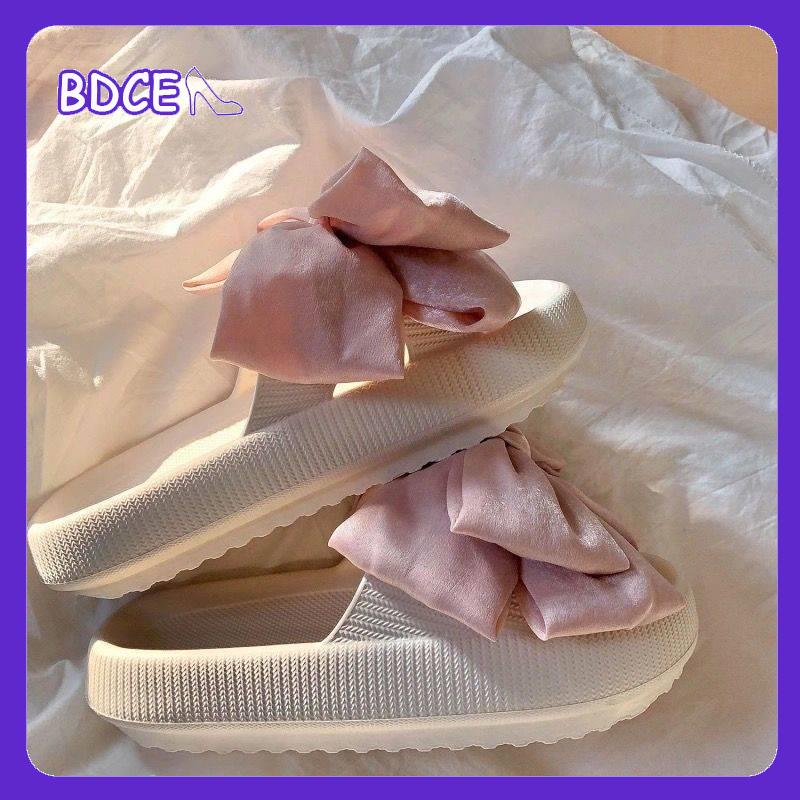 dép màu xanh lá cây hợp thời trang Dép Xỏ Ngón Đế Dày Chống Trượt Đính Nơ To Dễ Thương Thời Trang Mùa Hè