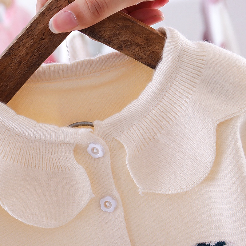 Áo cardigan bé gái sơ sinh 1/2/3 tuổi - Áo khoác len Cardigan họa tiết trái dâu dễ thương - HARABI SHOP | BigBuy360 - bigbuy360.vn