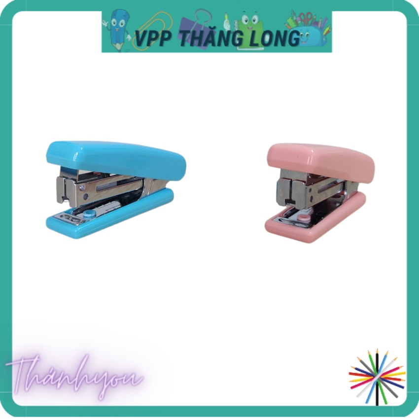 Dập ghim, bấm ghim học sinh mini số 10 mã 0222, dập 12 trang, màu hồng, xanh