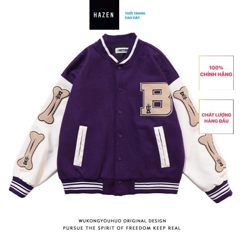 Áo Khoác Vasity B BONE hàng LOẠI 1 nam nữ chất nỉ phối tay da thêu logo nhiều màu Vasity Jacket