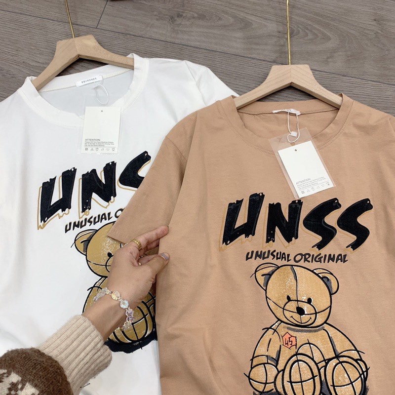 Áo Thun Tay Lỡ Gấu Bông Unisex Nam Nữ Áo Phông Cotton Form Rộng full size - ATIN79