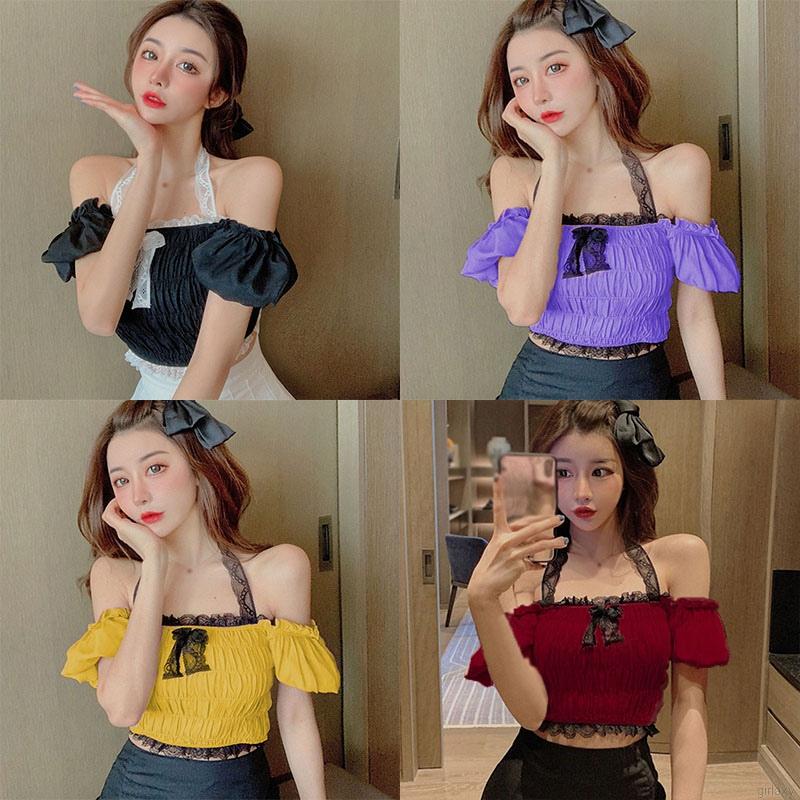 Áo Croptop Tay Phồng Thiết Kế Trễ Vai Phong Cách Hàn Quốc Dành Cho Nữ