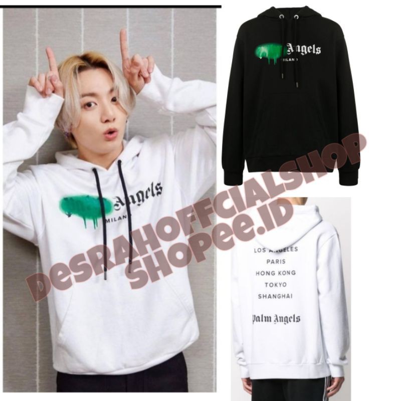 Áo Khoác Hoodie In Chữ Bts Jungkook Palm Angels (Toàn Màn Hình)