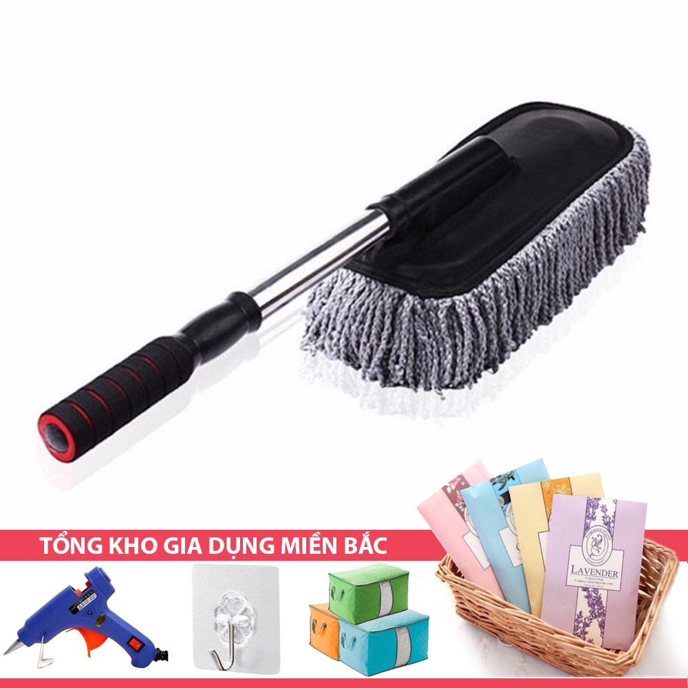 [Tổng Kho Sỉ] Chổi Phủi Bụi T2 Rửa Ô TÔ Chuyên Dụng - Sợi Vải Mang Điện Tích - Kiểu Xám Bẹt Cán Dài