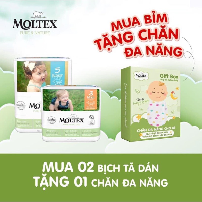 Tã bỉm dán MOLTEX nhập khẩu Đức đủ size NewBorn22/Mini38/Midi33/Maxi29/Junior25/XL21 TẶNG QUÀ