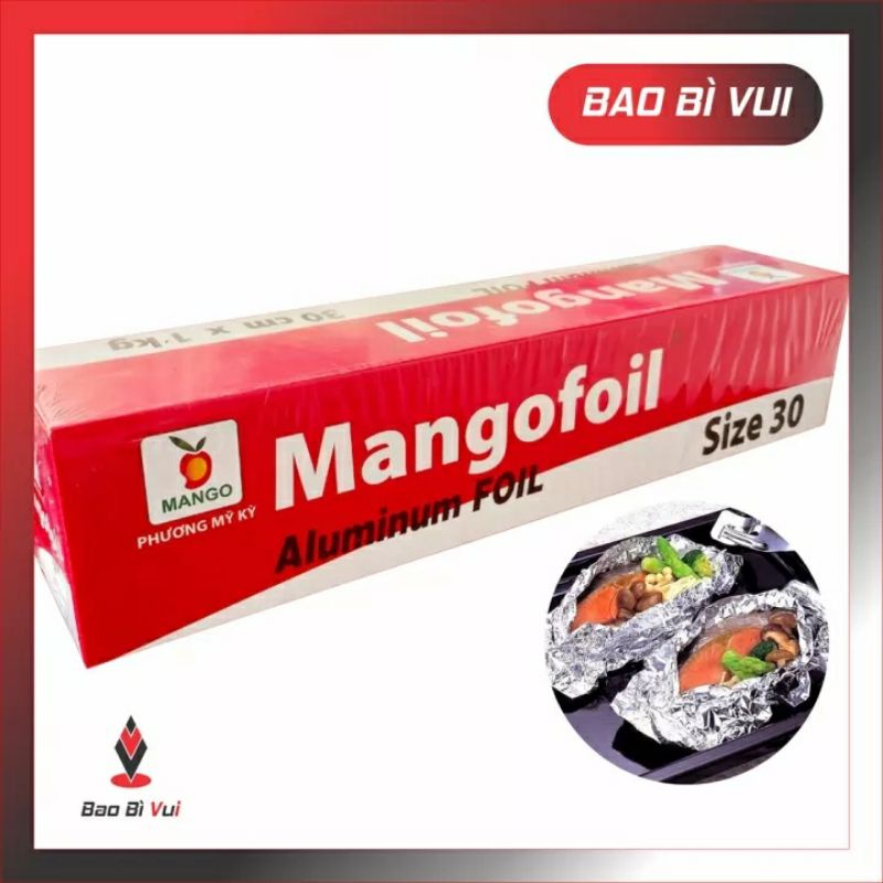 Giấy bạc nướng Mango 30cm x 1kg 30cm ( lõi + hộp+ giấy bạc) nướng thực phẩm, cá bảo quản thức ăn mangofoil aluminum foil