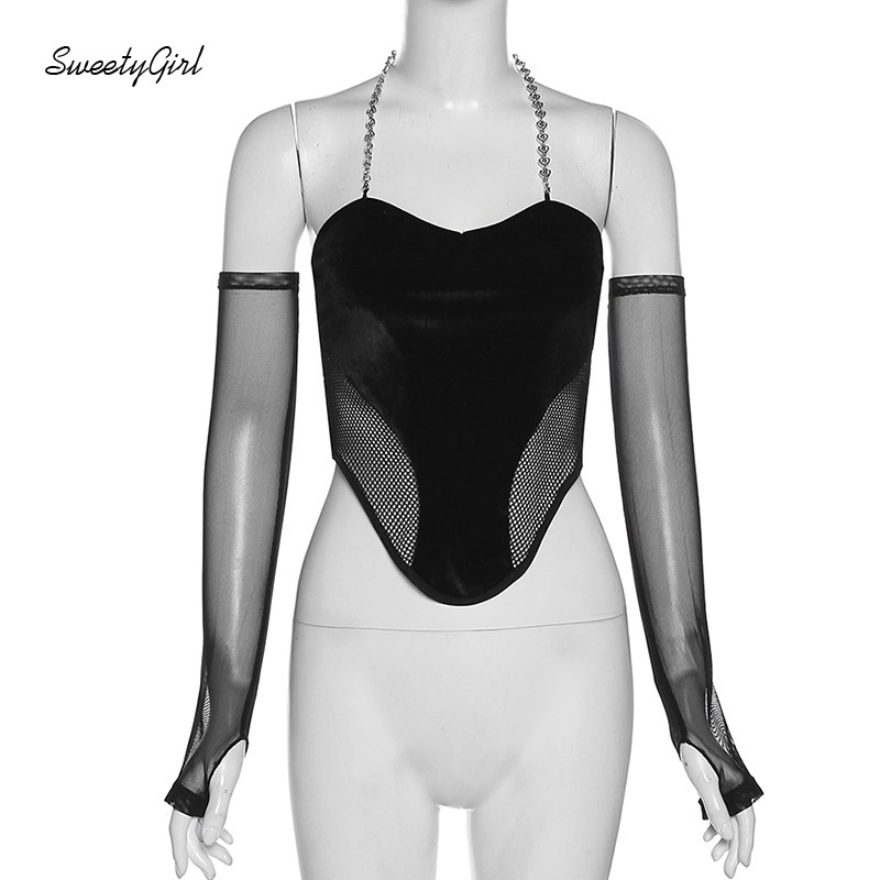 Áo Croptop Sát Nách Phối Lưới Màu Trơn Thời Trang Quyến Rũ 2022 Cho Nữ