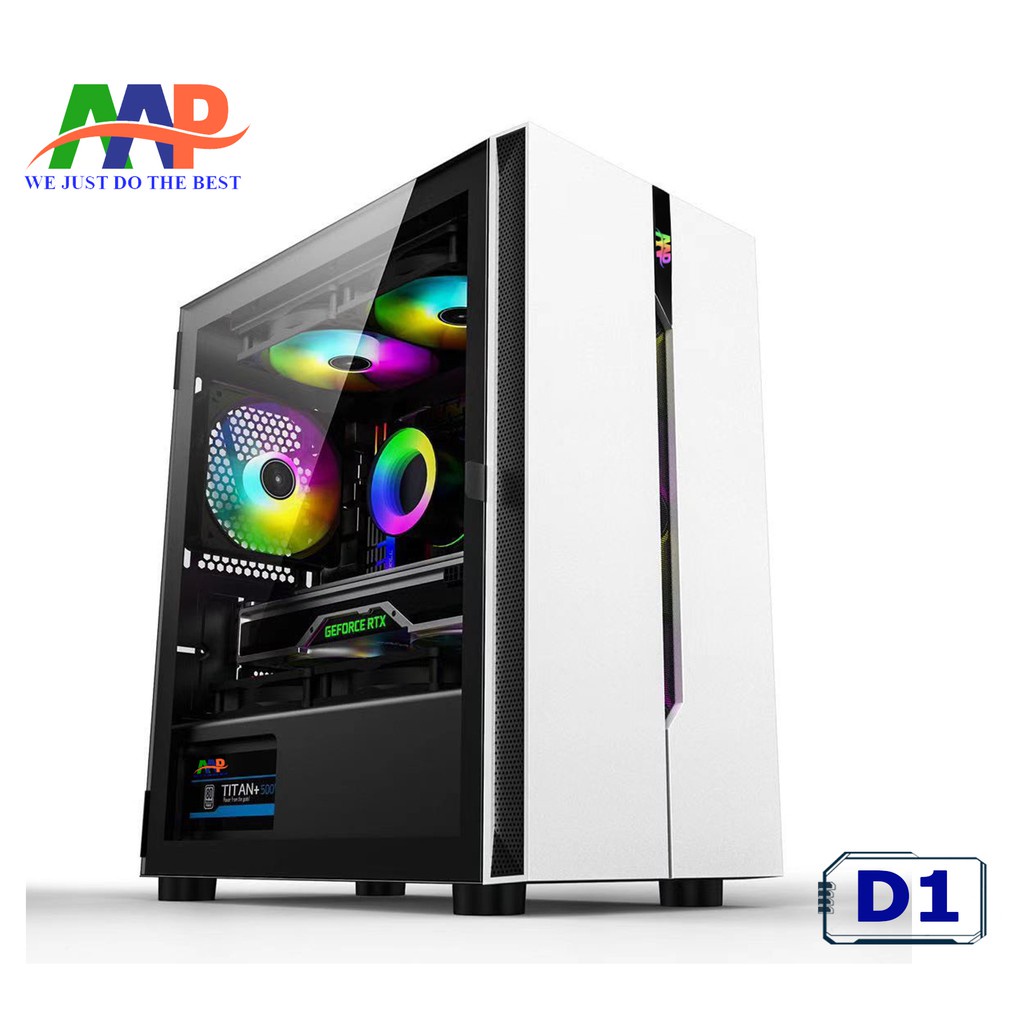 THÙNG MÁY TÍNH CASE AAP D1 Black GAMING Mặt trước dãy Led RGB (Hông Kính Cường Lực).  VI TÍNH QUỐC DUY.