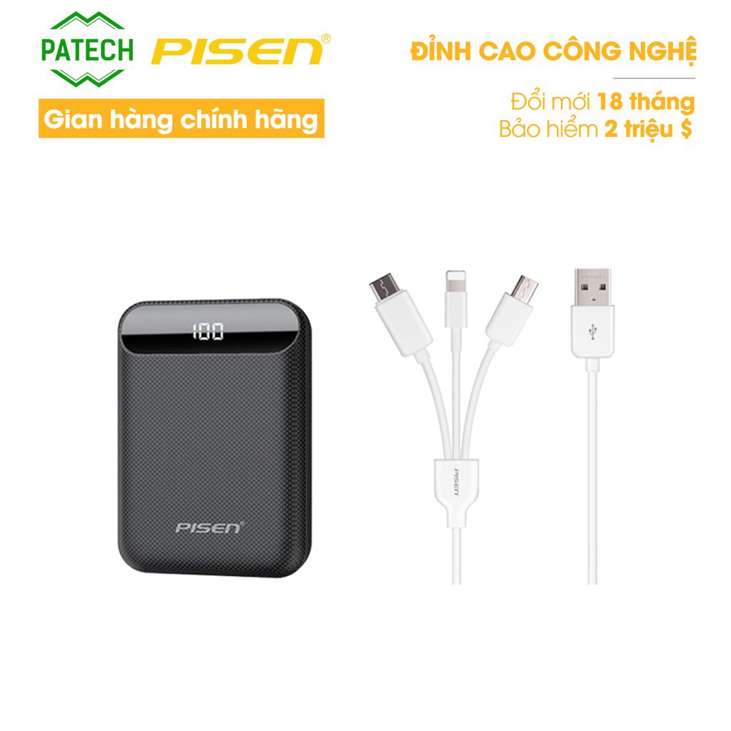 Combo Sạc dự phòng Pisen Power Box C10000 10000mah + kèm cáp 3 in 1 - Hàng chính hãng