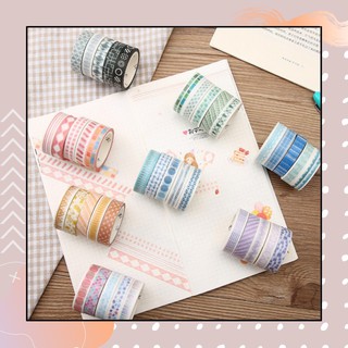 Set 5 cuộn băng keo washi tape trang trí sổ nhiều màu ngẫu nhiên
