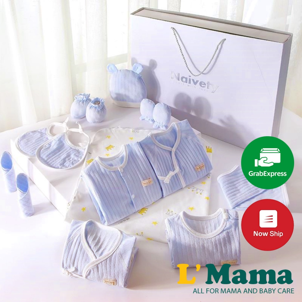 Set Quà Tặng Đồ Sơ Sinh Mùa Hè Cao Cấp Kèm Hộp Đựng 14 Chi Tiết Vải Coton Thoáng Khí, Quà Tặng Đầy Tháng Có Hộp Cao Cấp
