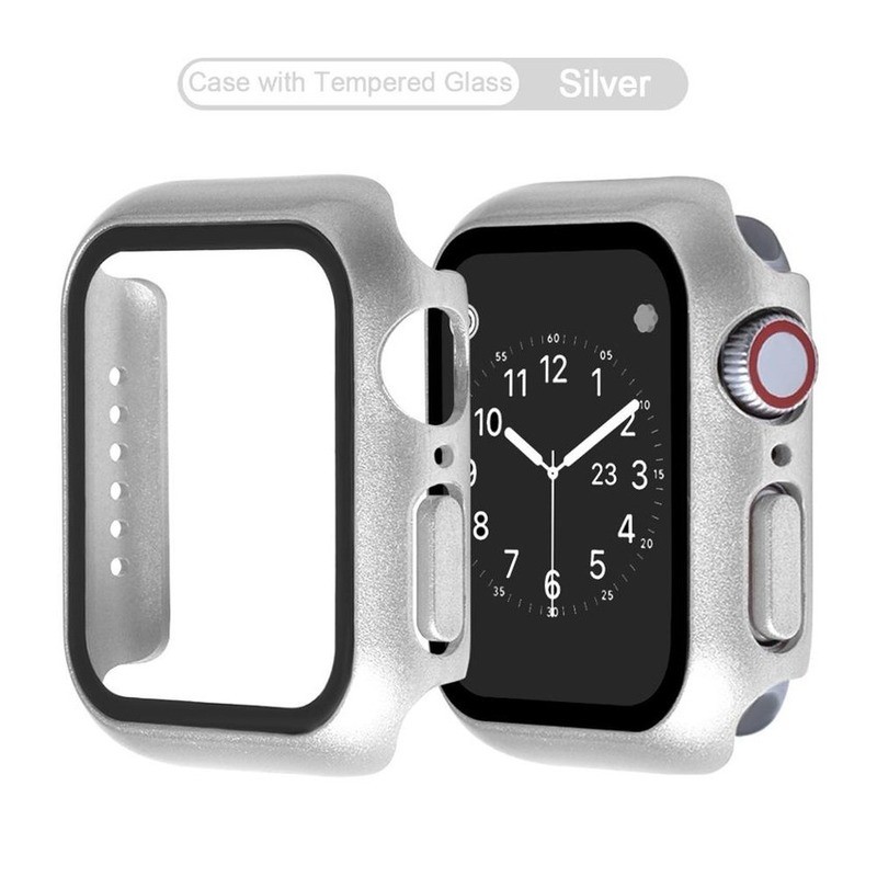 Ốp lưng khung PC cứng Apple Watch + kính cường lực 9H bảo vệ màn hình chống xước phù hợp với iWatch Serie 6 5 4 3 2 SE vỏ 38mm 40mm 42mm 44m