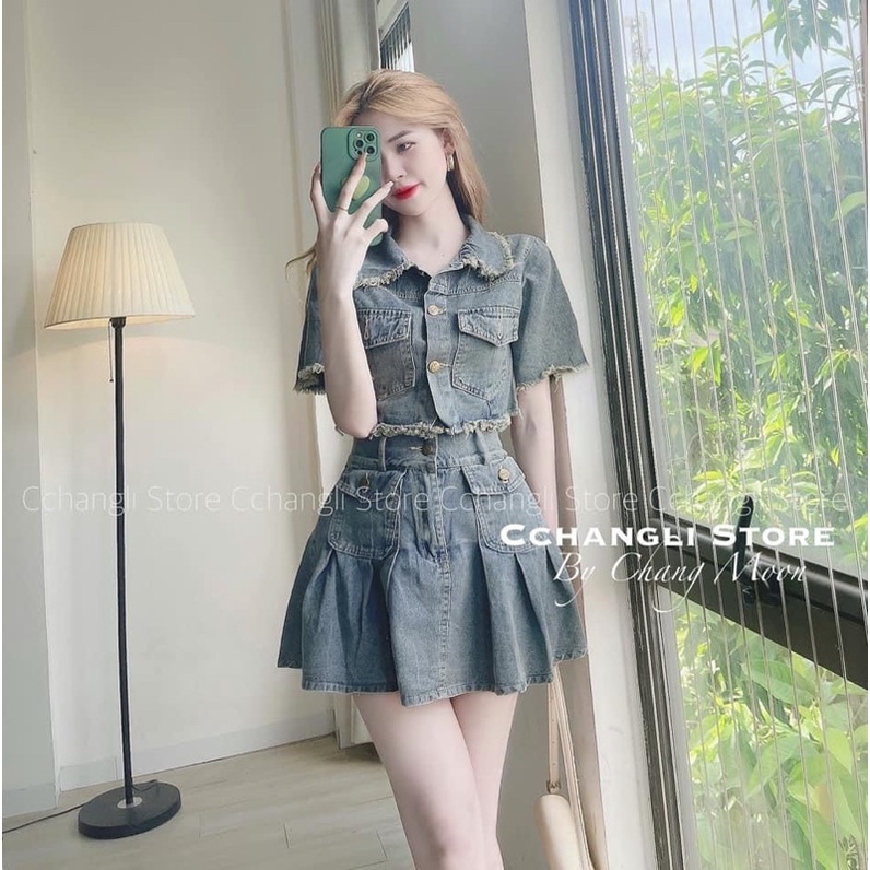SET ÁO BÒ CRT MIX CHÂN VÁY XẾP LY HÀNG QCCC CHO NỮ