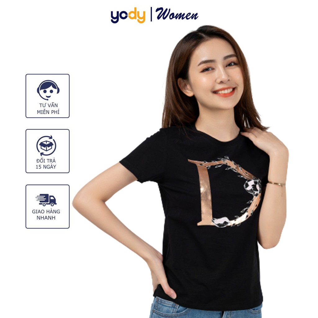 Áo Thun Nữ Cotton Dáng Suông  YODY chính hãng In Chữ D , kiểu dáng trẻ trung - TSN4248