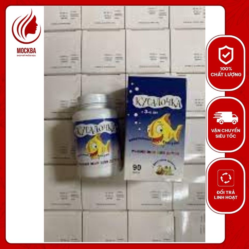 Viên dầu cá tuyết Kusalochka vị trái cây cho trẻ em, của Nga, hộp 90 viên