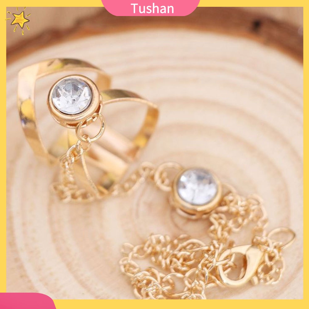 TUSH_Fashion Hollow Geometric Rhinestone Inlaid Ring Bracelet Wedding Bridal Jewelry