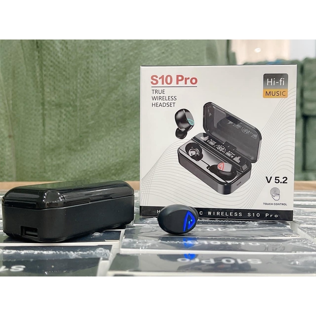 Tai Nghe Không Dây S10 Pro Bluetooth V5.2 - Âm Thanh Hifi 9D Cực Hay Có Micro Nhét Tai Cảm Ứng Chống Nước Pin Trâu