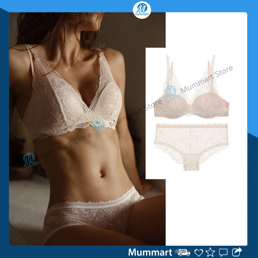 [Mã WAUP12 hoàn 15% xu đơn 150k] Bộ đồ lót nữ ren có gọng mút mỏng xuất pháp, dây tháo rời mặc được nhiều kiểu - Mummart