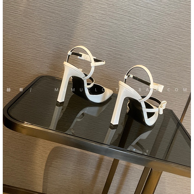 Giày cao gót da mềm mũi nhọn phối nơ thời trang mùa xuân cho nữ 2022