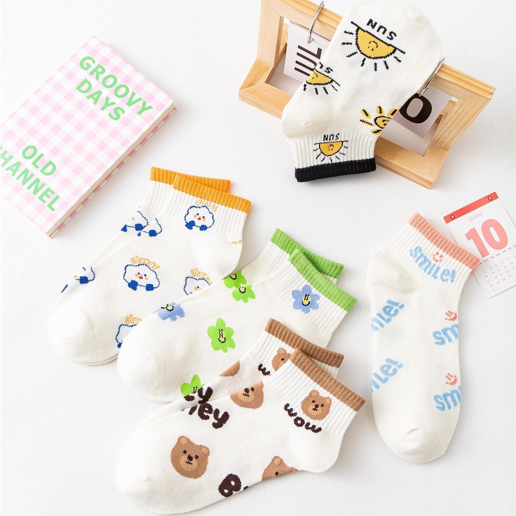 Set 10 Đôi Tất  Nữ Cotton Smile Phối HÌnh Dễ Thương
