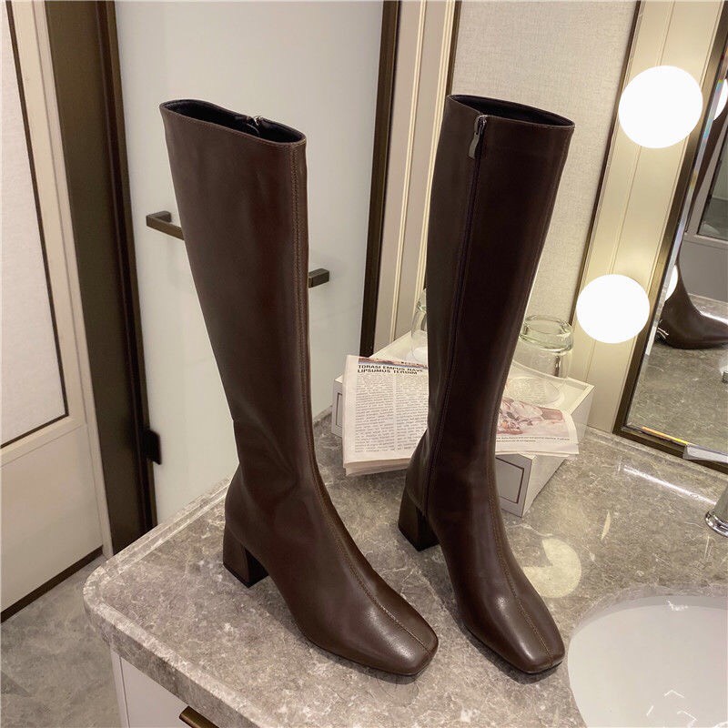 [Sẵn] Boots đùi da trơn đế vuông 5cm khóa cạnh style Hàn Quốc B003 | BigBuy360 - bigbuy360.vn