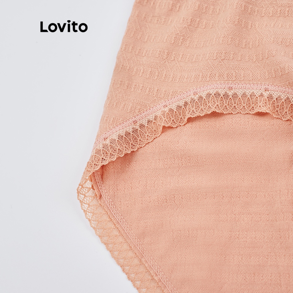 Lovito Bộ 3 chiếc Quần lót lưng cao bằng ren trơn tương phản L26AD140