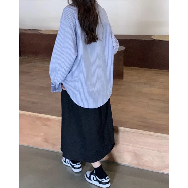 Áo Sơ Mi Tay Dài Dáng Rộng Họa Tiết Kẻ Sọc Thời Trang Pháp 2022 Mới