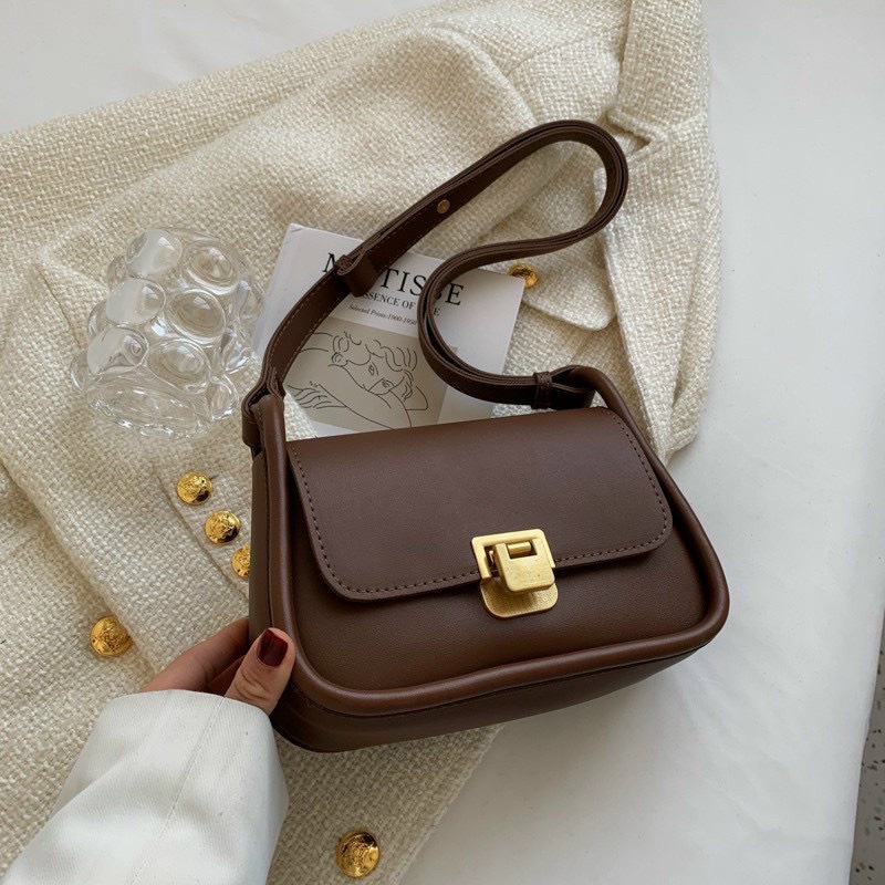 Túi xách nữ đeo chéo đeo vai kẹp nách khóa gập viền cong da trơn mềm cao cấp ĐH28